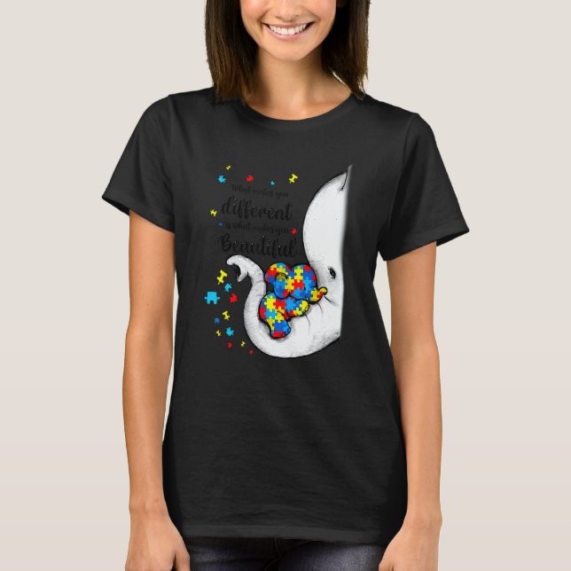 What Makes You Different Elephant Mom Autism Child T Shirt (Framsida)