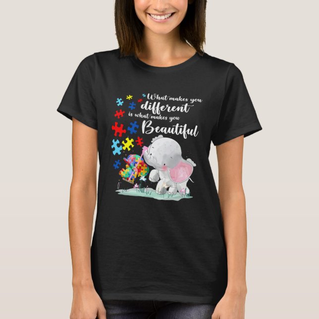 What Makes You Different Elephant Mom Autism Child T Shirt (Framsida)