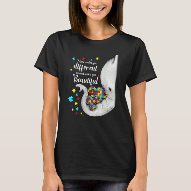 What Makes You Different Elephant Mom Autism Child T Shirt (Framsida)