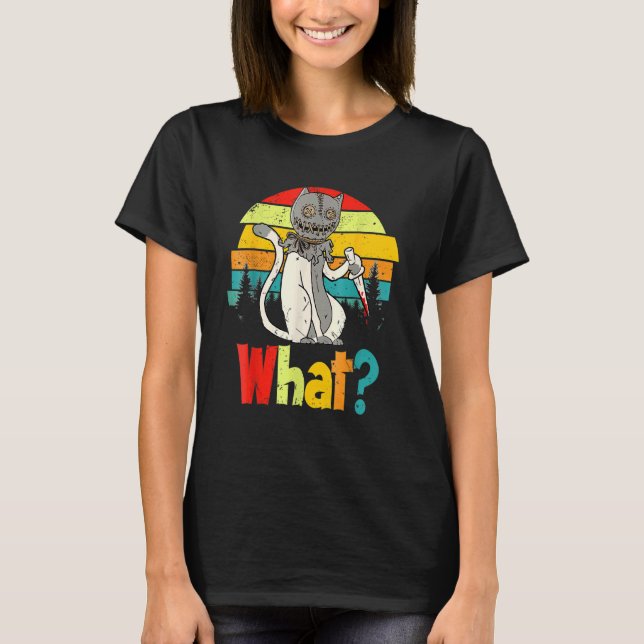 What Murderous Cat Holding Knife  Halloween Costum T Shirt (Framsida)