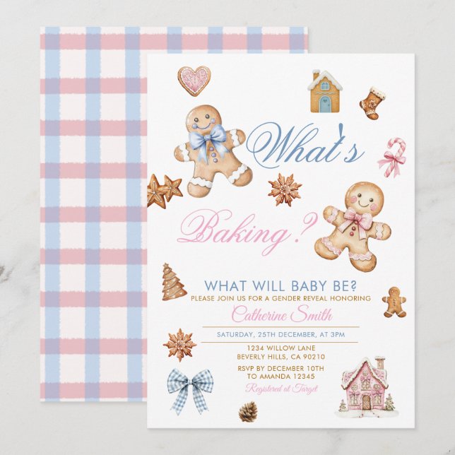 What’s Baking Gingerbread Gender Reveal Invitation Inbjudningar (Fram/baksida)