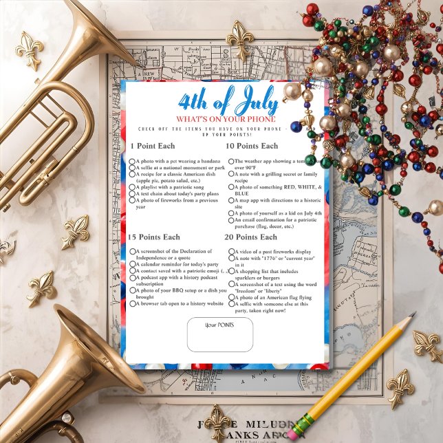 What’s in Your Phone? 4th of July Game Beads card Inbjudningar (What’s in Your Phone? 4th of July Game Beads card)