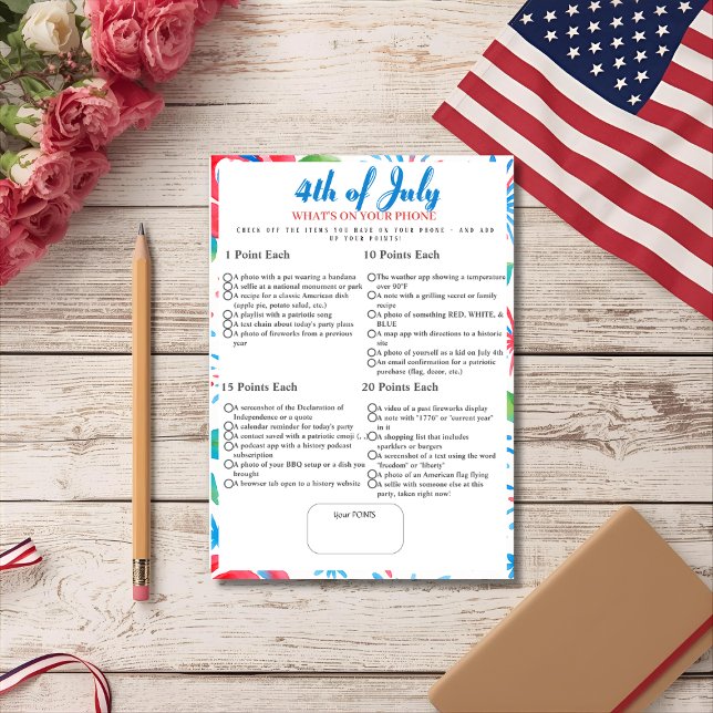 What’s in Your Phone? 4th of July Game card Inbjudningar (What’s in Your Phone? 4th of July Game card)