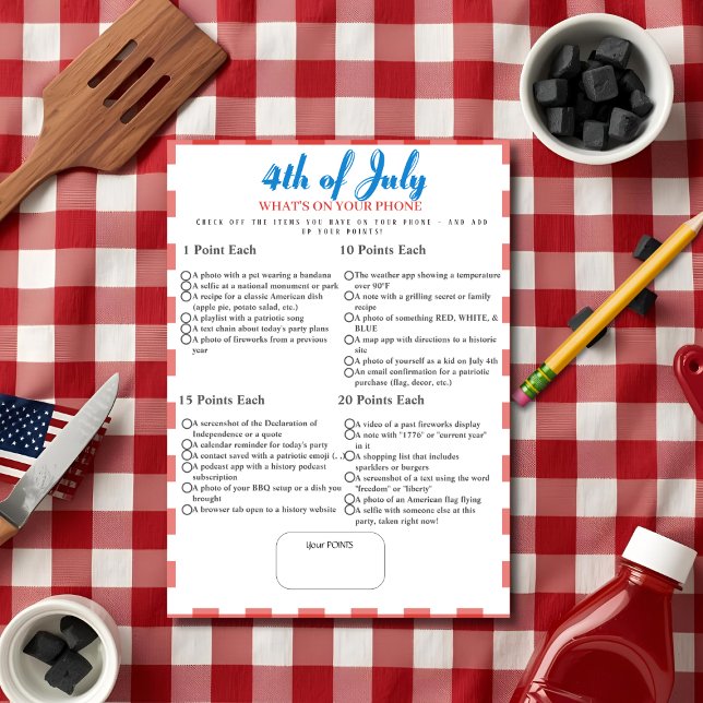 What’s in Your Phone? 4th of July Game Red card Inbjudningar (What’s in Your Phone? 4th of July Game Red card)