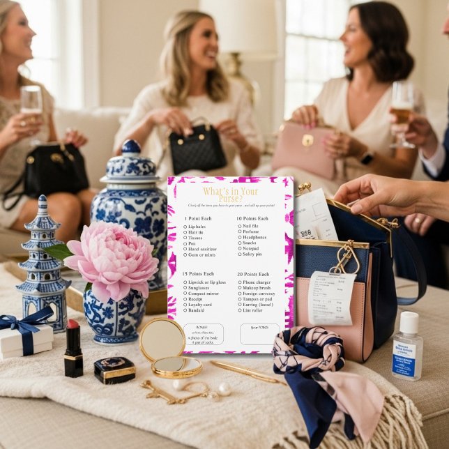 What’s in Your Purse? Bridal  Shower Pink Game Inbjudningar (What’s in Your Purse? Bridal Shower Pink Game)