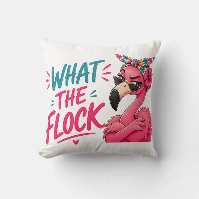 What The Flock - Rosa Flamingo Solglasögon Tropisk Kudde (Framsida)