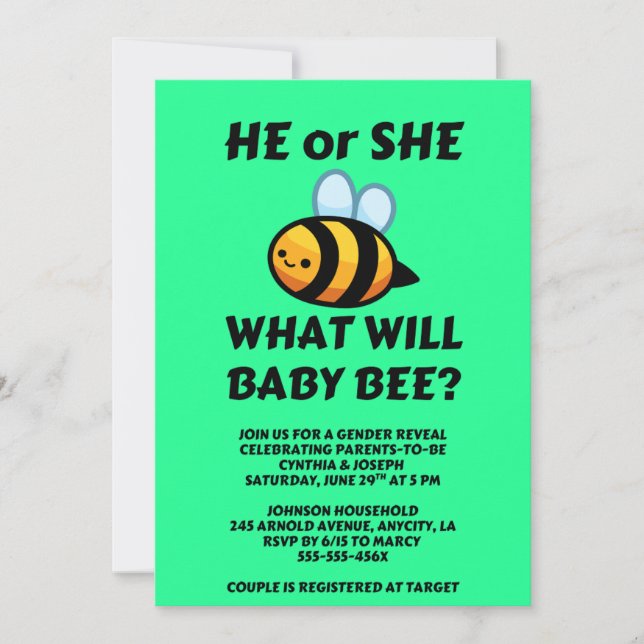 What Will Baby Bee gender reveal party Inbjudningar (Framsida)
