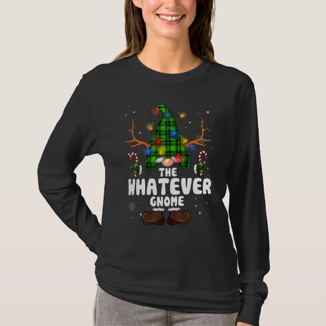 Whatever Gnome Reindeer Christmas Lights Pajama Fa T Shirt (Framsida)