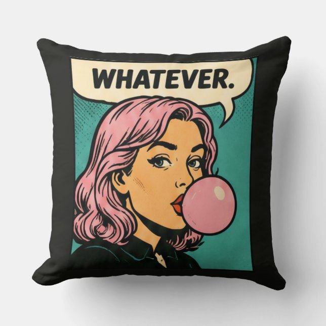 “Whatever” Retroserieteckning Kudde (Framsida)