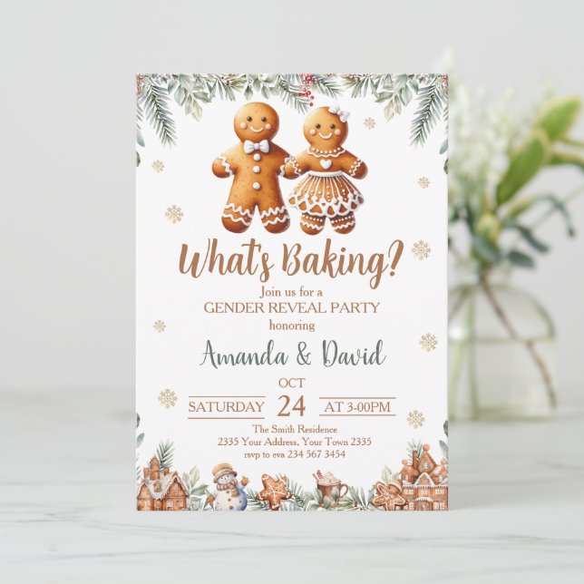 What's Baking Gingerbread Gender Reveal Inbjudningar (Stående Fram)