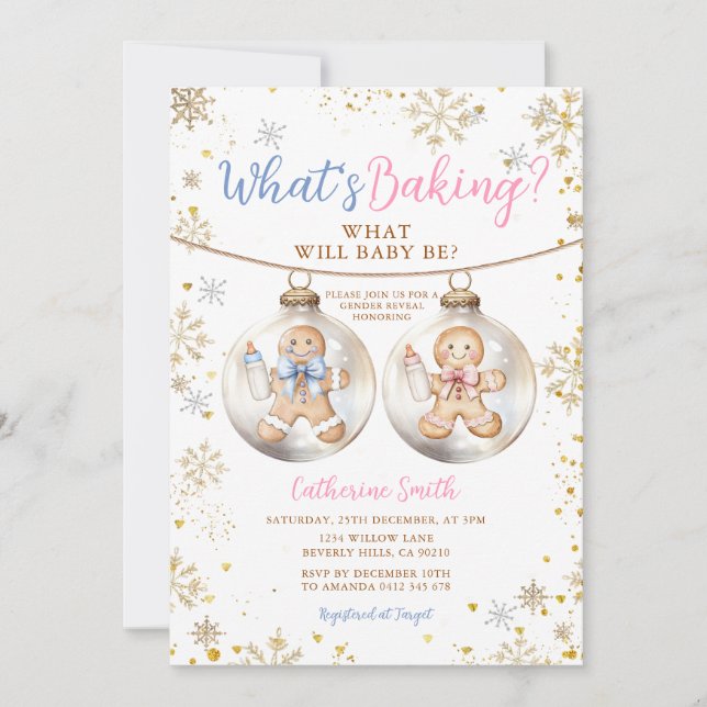 What's Baking Gingerbread Ornament Gender Reveal Inbjudningar (Framsida)
