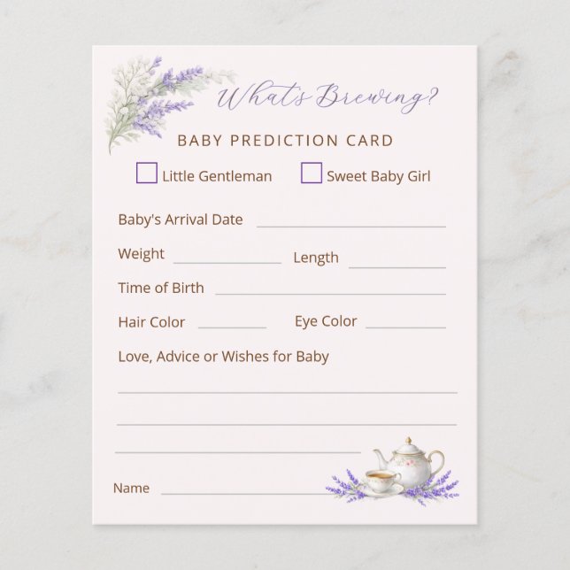 What's Brewing Tea Party Baby Prediction Card Flygblad (Framsidan)