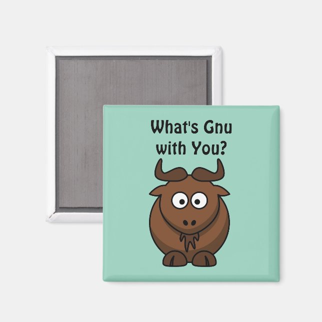 What's Gnu, Funny Buffalo Tecknad Animal Pun Magnet (Front/Back)
