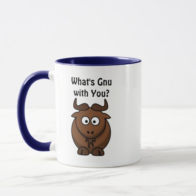 What's Gnu, Funny Buffalo Tecknad Animal Pun Mugg (Vänster)