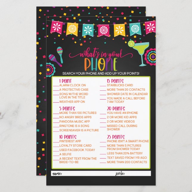 What's in Your Mobil Möhippa Game - Fiesta (Fram/baksida)