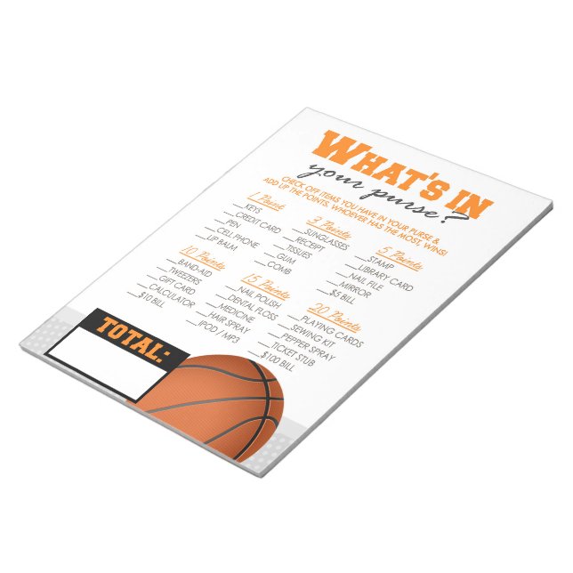 What's in your Purse Basketball Baby Shower Game Anteckningsblock (Vinklad)