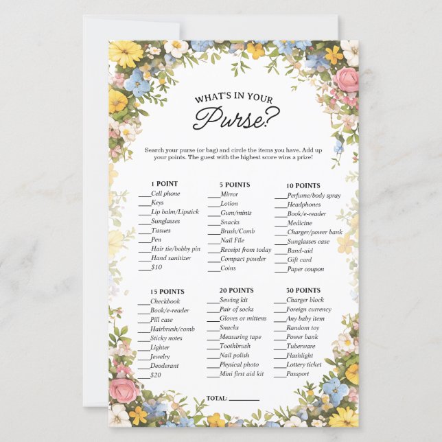 What's in your Purse Bridal Floral Party Game (Framsida)