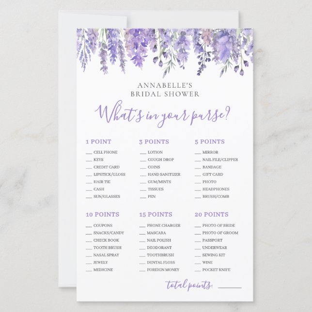 What's In Your Purse Bridal Shower Game (Framsida)