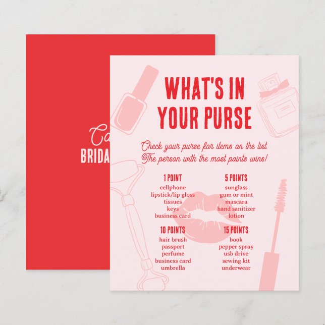 What's in Your Purse Bridal Shower Game Spa Pajama (Fram/baksida)