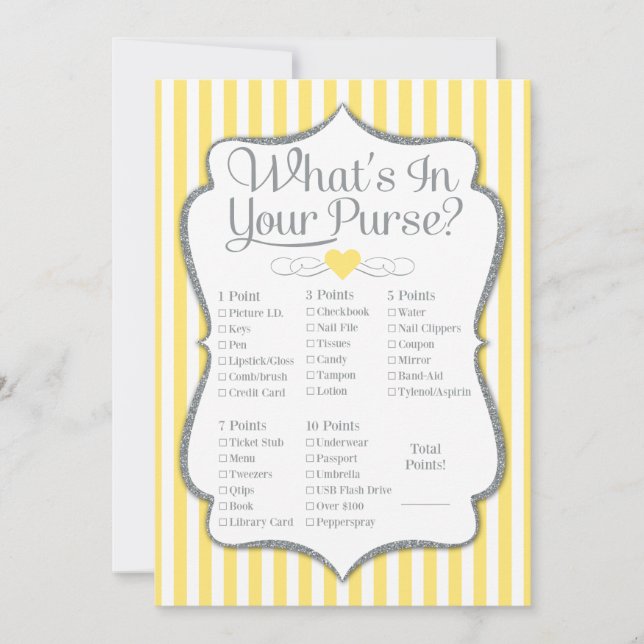 What's in your Purse Game Gult Grått Shower (Framsida)