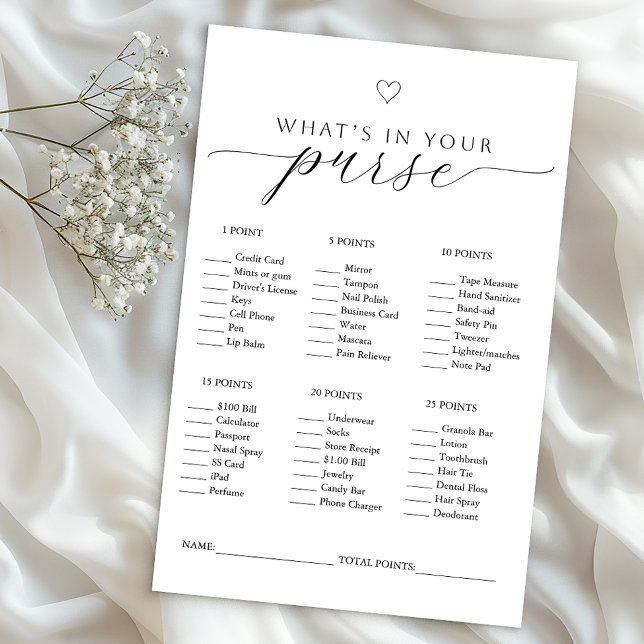 What's in your Purse Game | Minimal Möhippa (Bridal shower game )