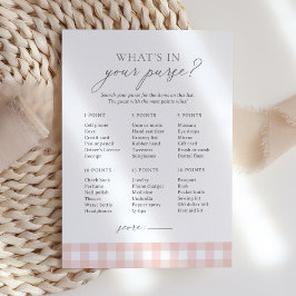 What's in Your Purse Rosa Gingham Baby Shower Game Inbjudningar
