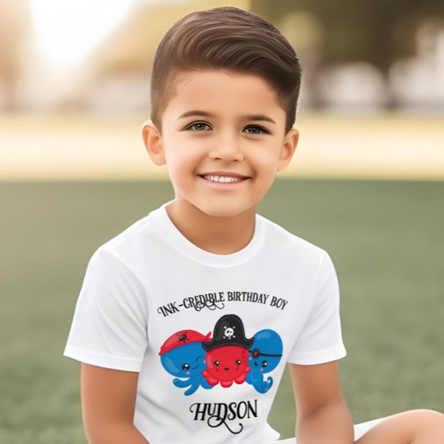 "What's Kraken" Octopus Pirat Children's Birthday T Shirt ("ink-credible" birthday boy custom t-shirt with pirate octopus theme)