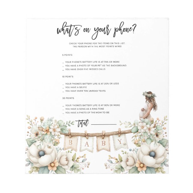 Whats on your phone? Baby Shower Game Anteckningsblock (Framsida)