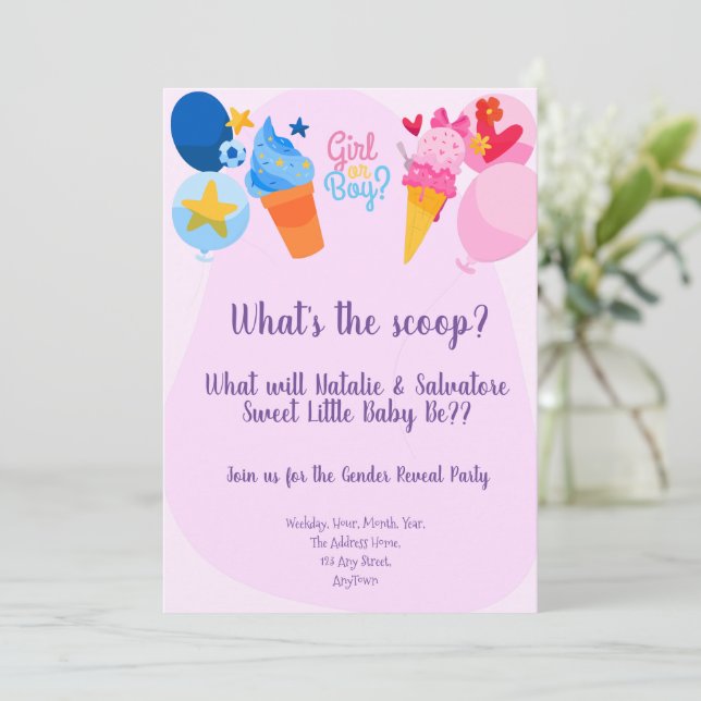 What's Scoop Gender Reveal bjudan Inbjudningar (Stående Fram)
