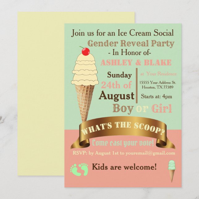 What's Scoop Gender Reveal? Inbjudningar (Fram/baksida)