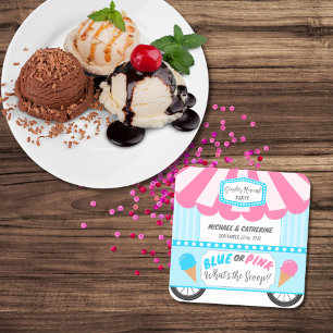 What's Scoop Ice Cream Parlor Gender Reveal Underlägg Papper Kvadrat