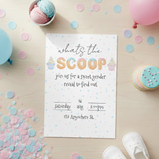 Whats the scoop? Gender reveal invitation Inbjudningar
