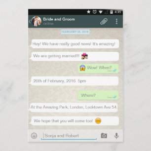 Whatsapp Android iPhone Chatta-bröllopsinbjudan Inbjudningar