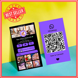 WhatsApp Nagelsalong Lila | Social Media QR-kod Visitkort