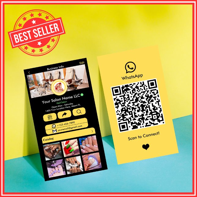 WhatsApp Nail Salon Gult Social Media QR-kod Visitkort (Skapare uppladdad)