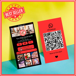 WhatsApp Nail Salon Red | Social Media QR-kod Visitkort