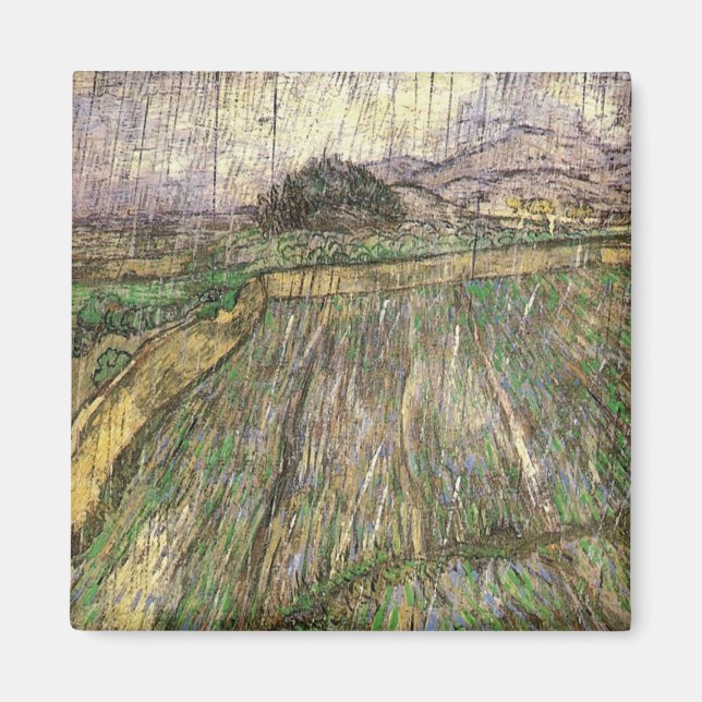 Wheat Fält i Rain (F650) Van Gogh Fine Art Magnet (Framsidan)