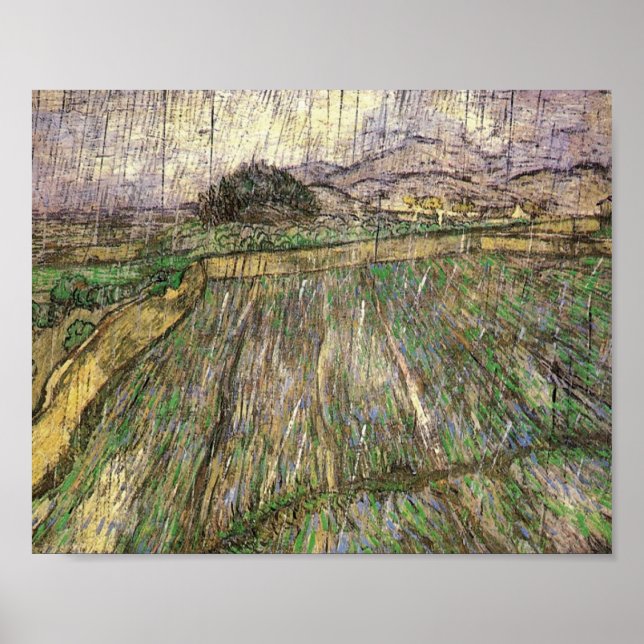 Wheat Fält i Rain (F650) Van Gogh Fine Art Poster (Framsidan)