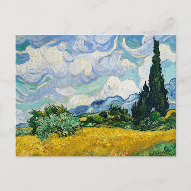 Wheat Fält med Cypresses 1889, Vincent Van Gogh Vykort (Framsida)