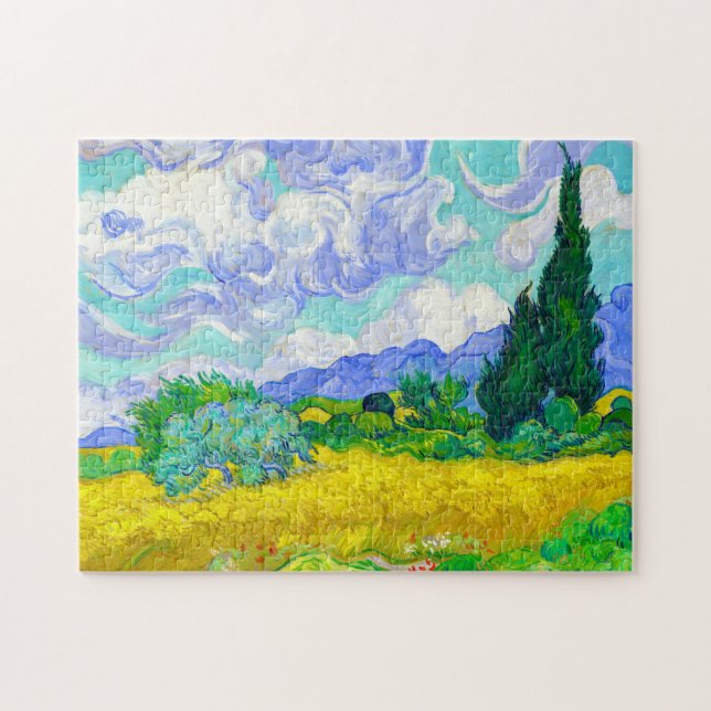 Wheat Fält med Cypresses av Vincent Van Gogh art Pussel (Horisontell)