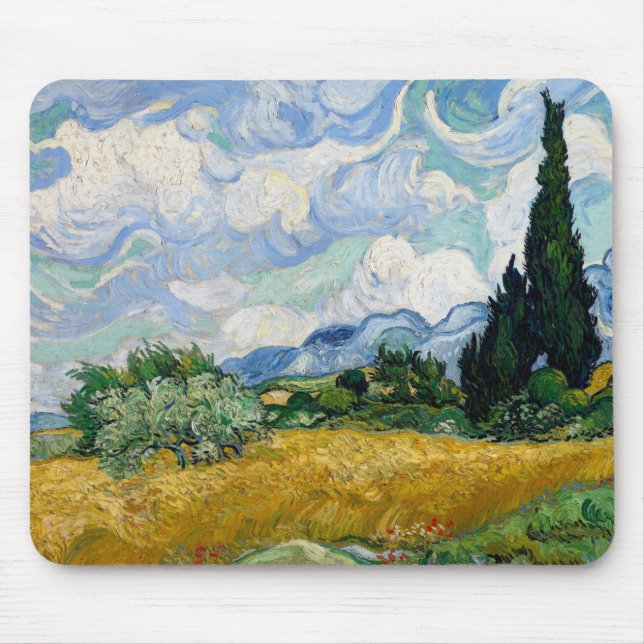 Wheat Fält med Cypresses av Vincent Van Gogh Musmatta (Framsidan)