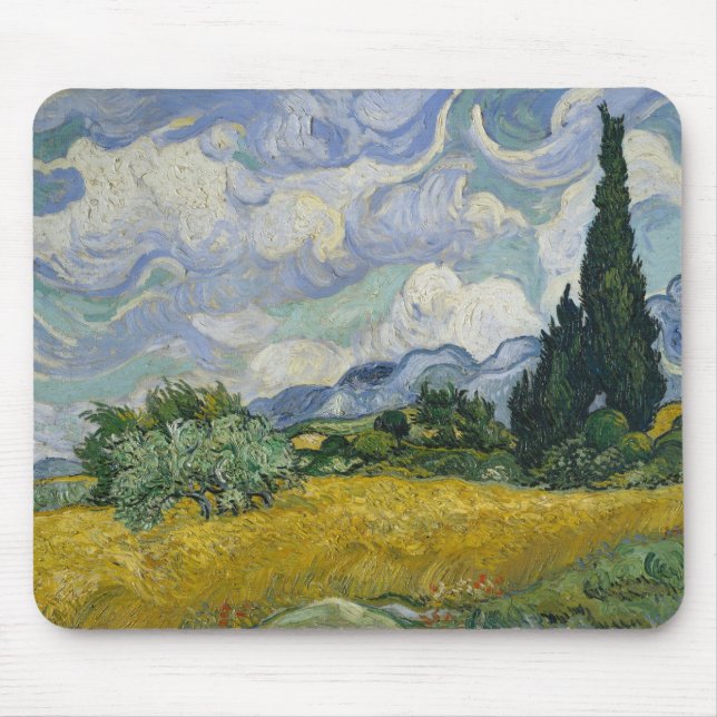 Wheat Fält med Cypresses av Vincent van Gogh Musmatta (Framsidan)
