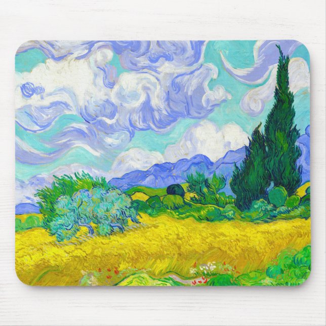 Wheat Fält med Cypresses av Vincent Van Gogh Musmatta (Framsidan)