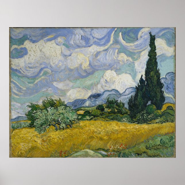 Wheat Fält med Cypresses av Vincent van Gogh Poster (Framsidan)