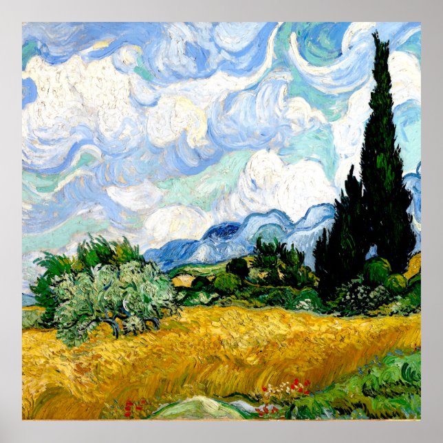 Wheat Fält med Cypresses av Vincent van Gogh Poster (Framsidan)