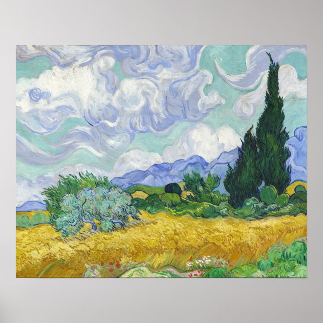 Wheat Fält med Cypresses av Vincent van Gogh Poster (Framsidan)
