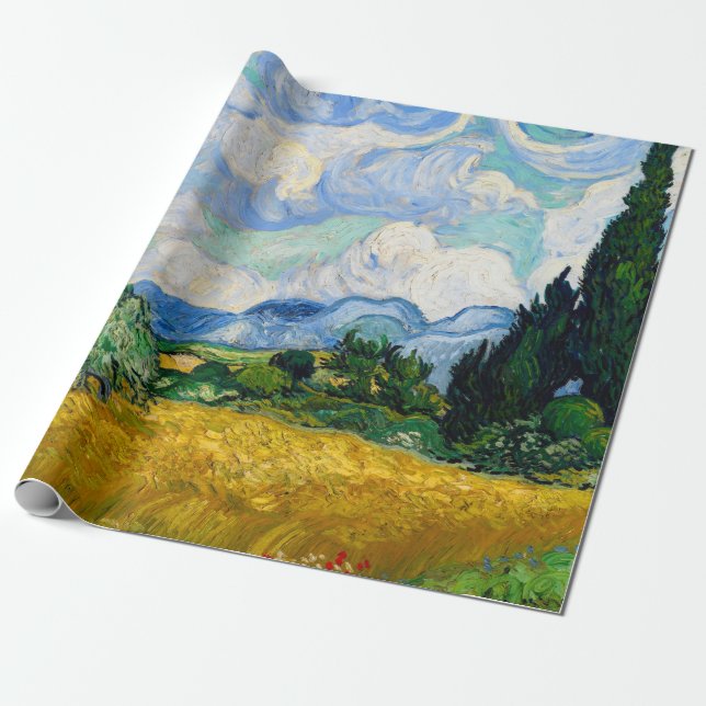 Wheat Fält med Cypresses av Vincent Van Gogh Presentpapper (Utrullad)