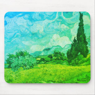Wheat Fält med Cypresses Blue-grönt: Musmatta