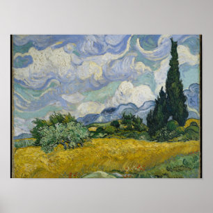 Wheat Fält med Cypresses Poster