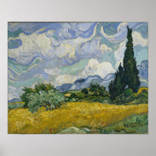Wheat Fält med Cypresses Poster